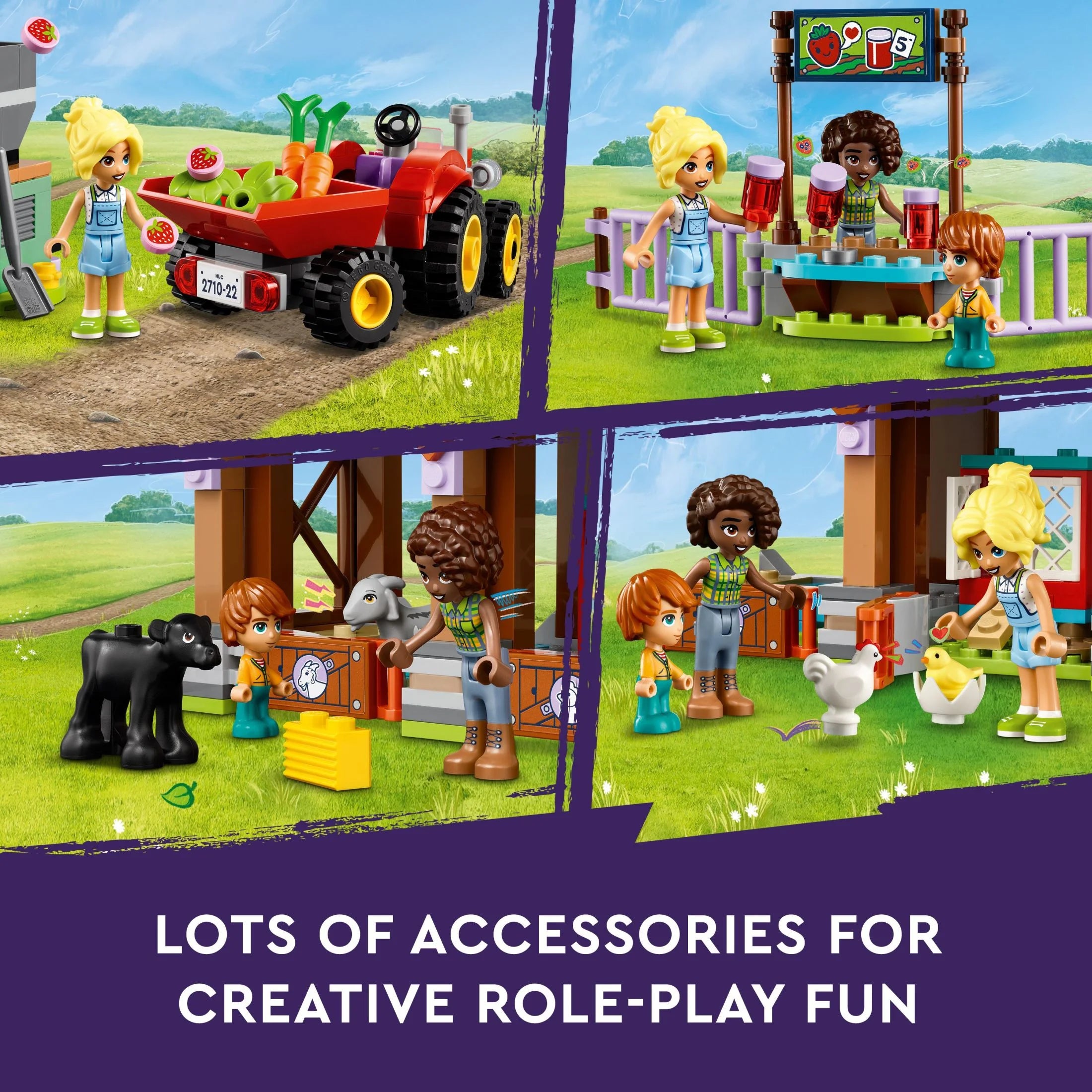 Farm Animal Sanctuary and Tractor Toy with 3 Mini-Doll Characters and 5 Farm Animal Toys Including a Baby Cow U435