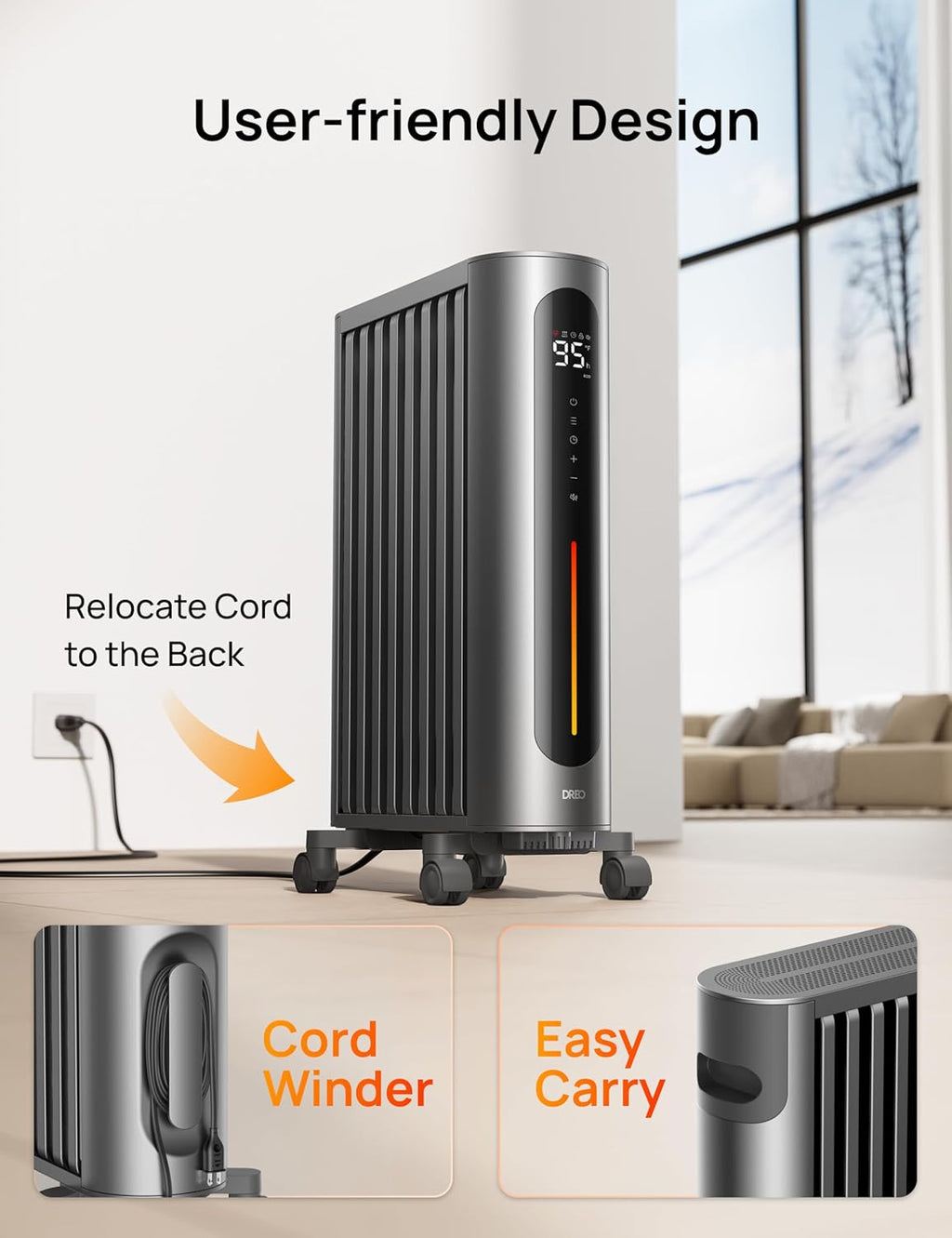1500W Oil Filled Radiator Heater with Remote Control, Gray D848875