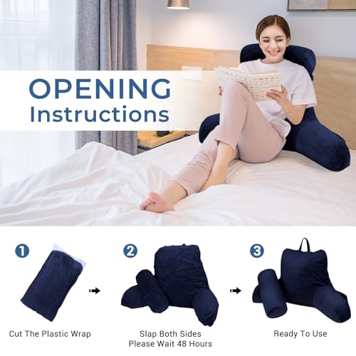 Grey Backrest Pillow with Arms, Headrest, Pockets, Removable Washable Cover, Detachable Neck Roll (Large 27") A9241