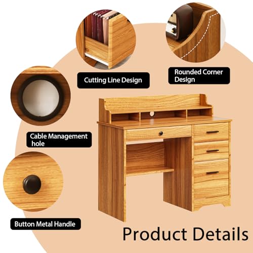 White 44 Inch Computer Desk with Storage Drawers and Hutch X3880