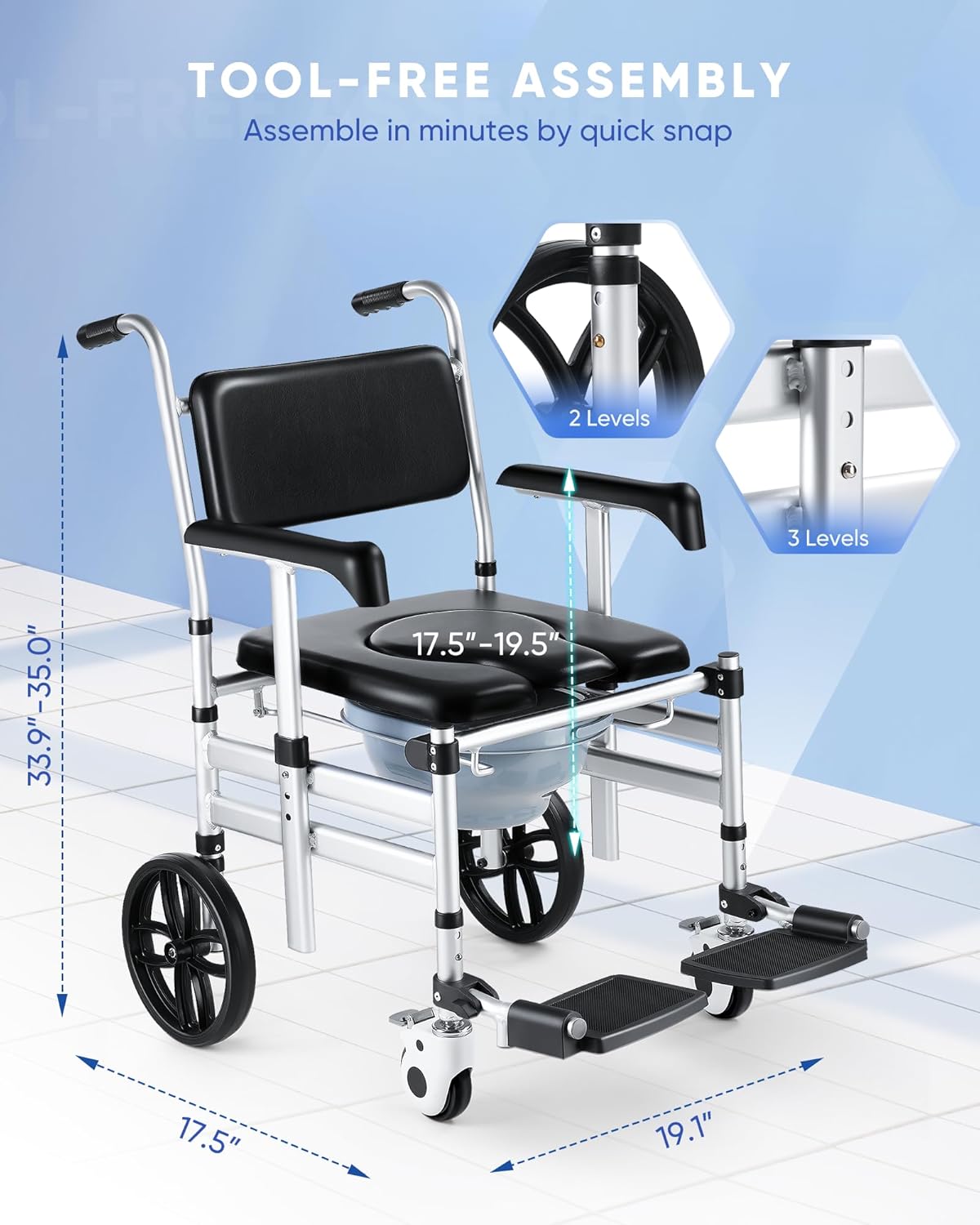 Foldable Aluminum Shower Chair with Wheels L2881