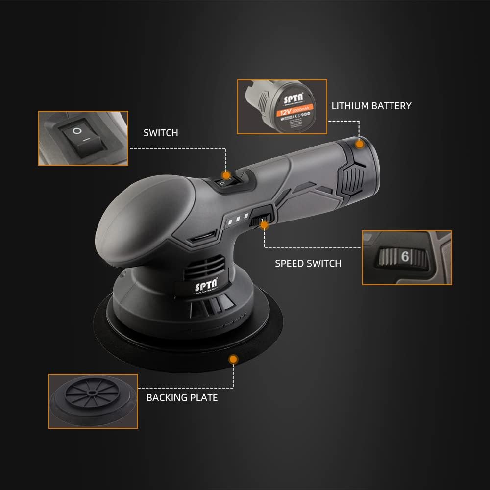 Cordless Car Buffer Polisher with 2Pcs 12V Lithium Rechargeable Battery Brushless Polisher, 2.0Ah T105657
