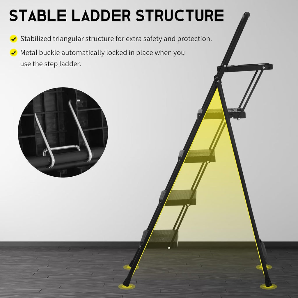 Black Steel Folding Step Stool with Tool Tray M117
