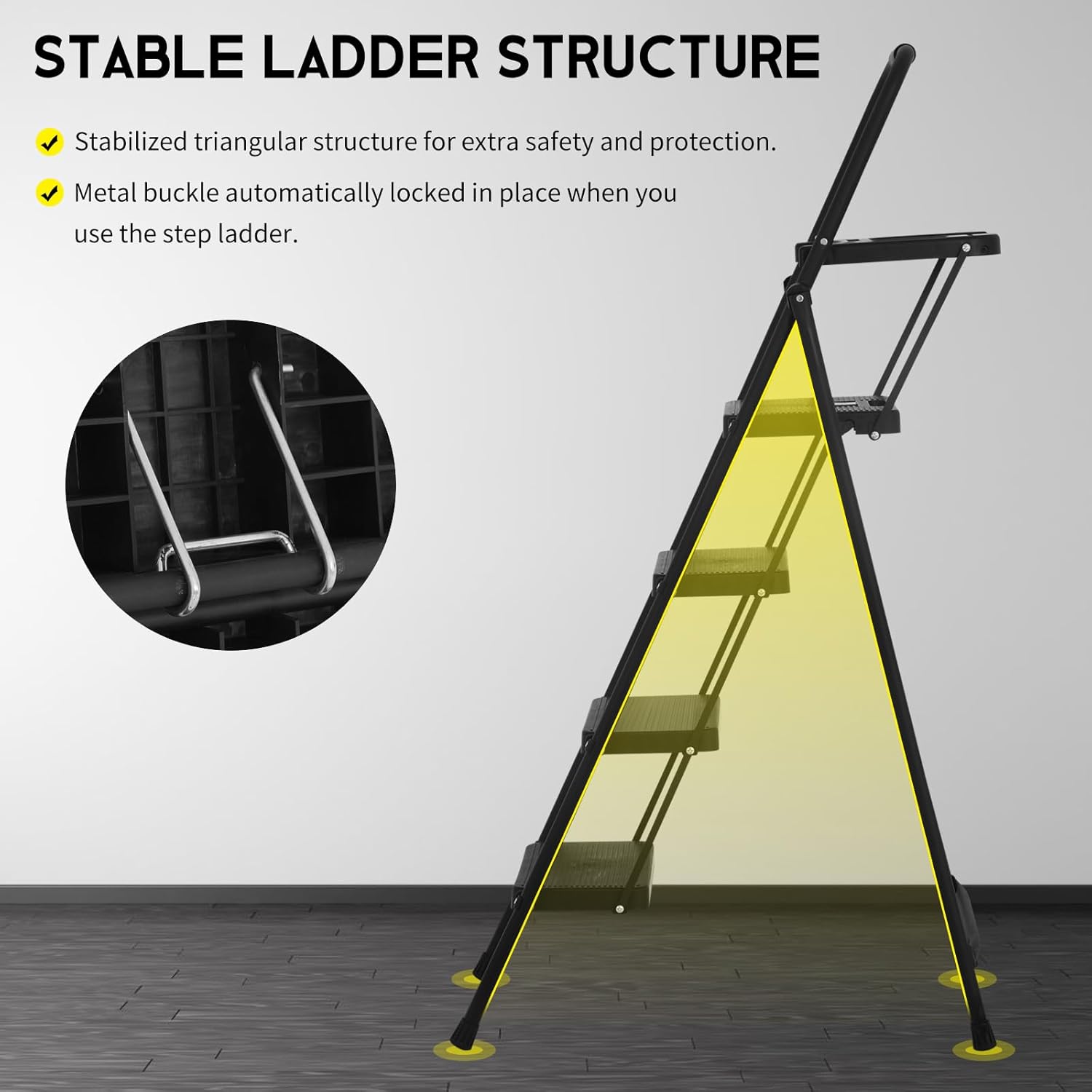 Black Steel Folding Step Stool with Tool Tray M117
