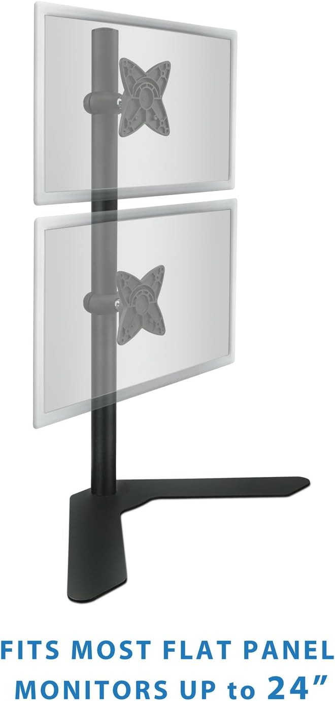 Dual Monitor Stand Vertical Stack Free Standing Desk Mount Adjustable Height Black B5598