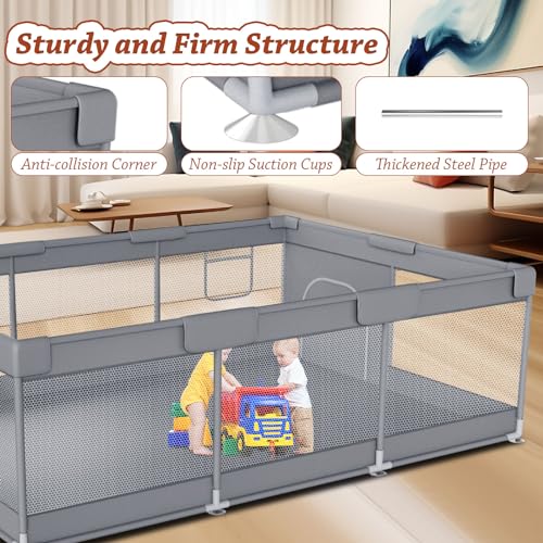 Extra Large 74" x 50" Baby Playpen with Breathable Mesh M116