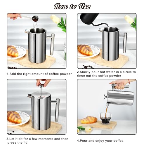 34 Ounce Stainless Steel French Press Coffee Maker with 3 Filter Z8437