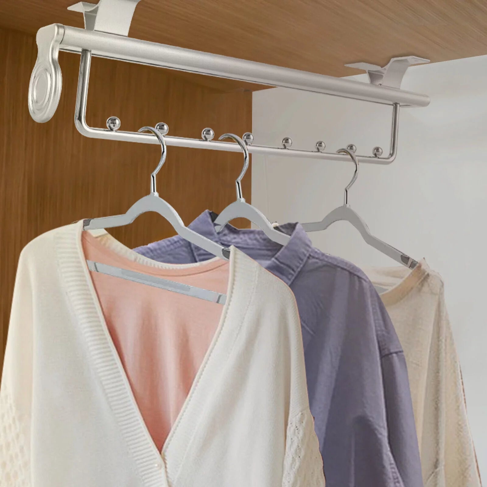 Stainless Steel Clothes Rail Retractable Closet Pull Out Rod 46x14x10cm U8308