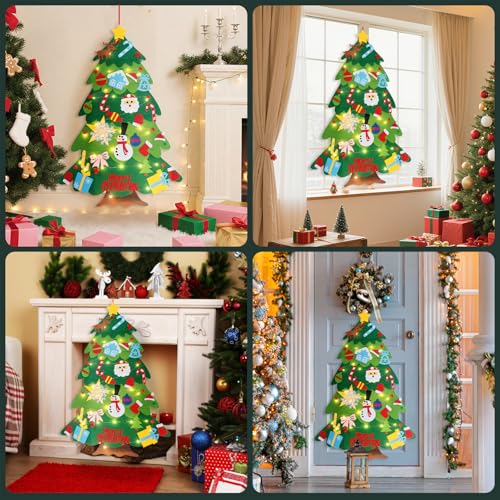 3.3FT Felt Christmas Tree with 32 Ornaments and String Lights W565