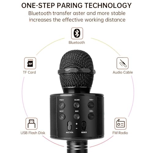 Black Wireless Bluetooth Karaoke Microphone Speaker C39085