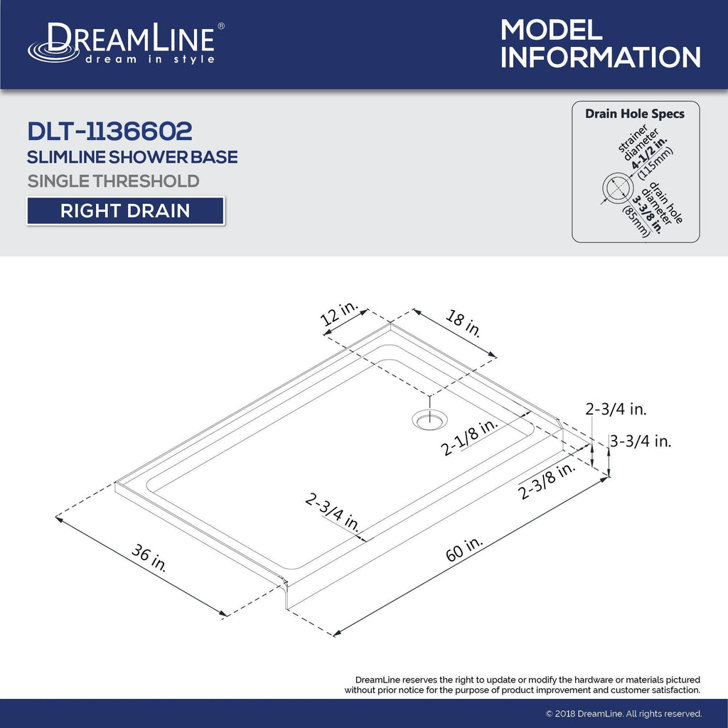 36 in. x 60 in. Single Threshold Shower Base L2161