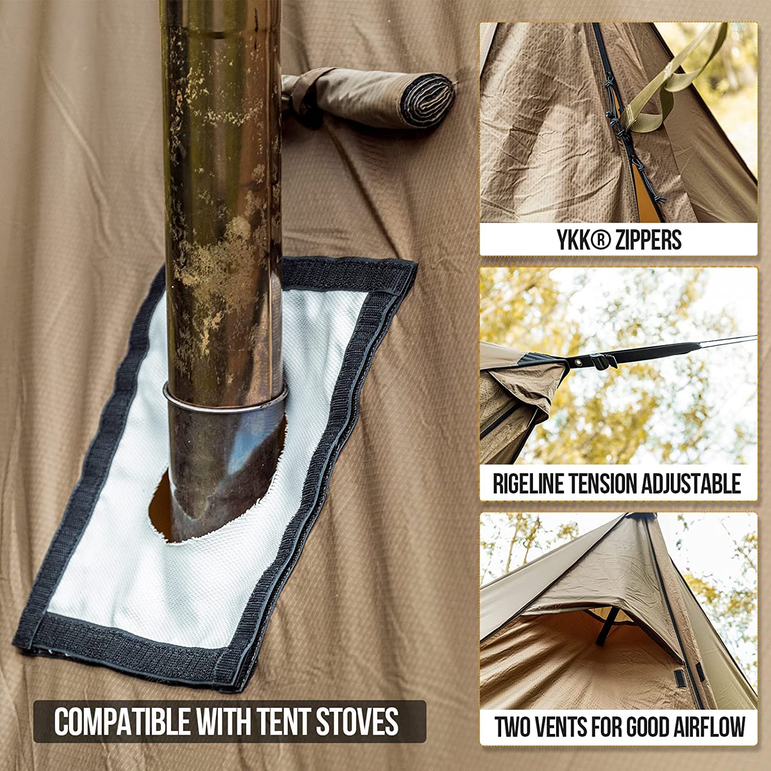 Hammock Hot Tent with Stove Jack, Waterproof Camping Tarp, PU3000mm 4 Season Tent V8052