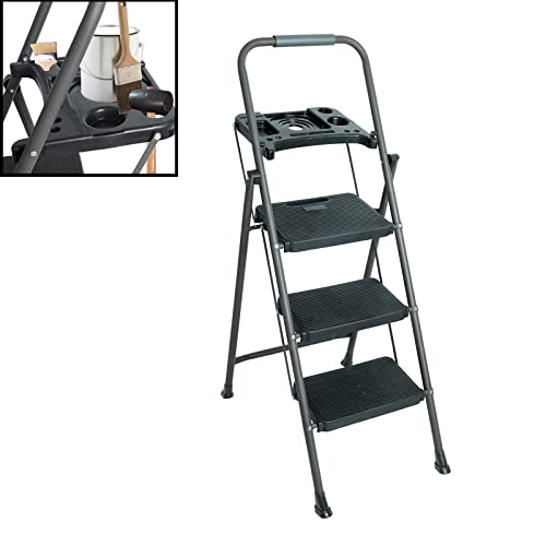 Folding Step Stool with Handrails and Tool Tray Platform, 330lbs W1598