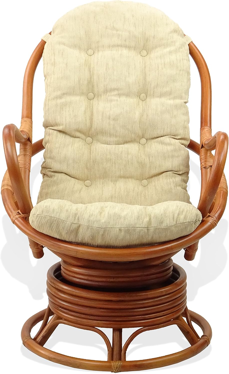 2 PC Natural Rattan Swivel Rocking Chair Set with Cream Cushion and Coffee Table S5059