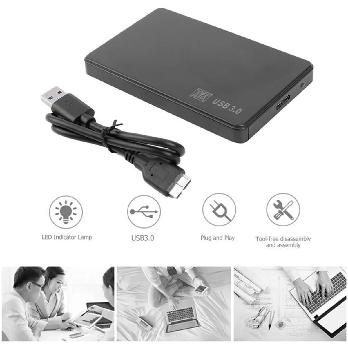 2.5In to USB 3.0 Solid State Enclosure Mobile Hard Disk Cassette with Cable Y899578