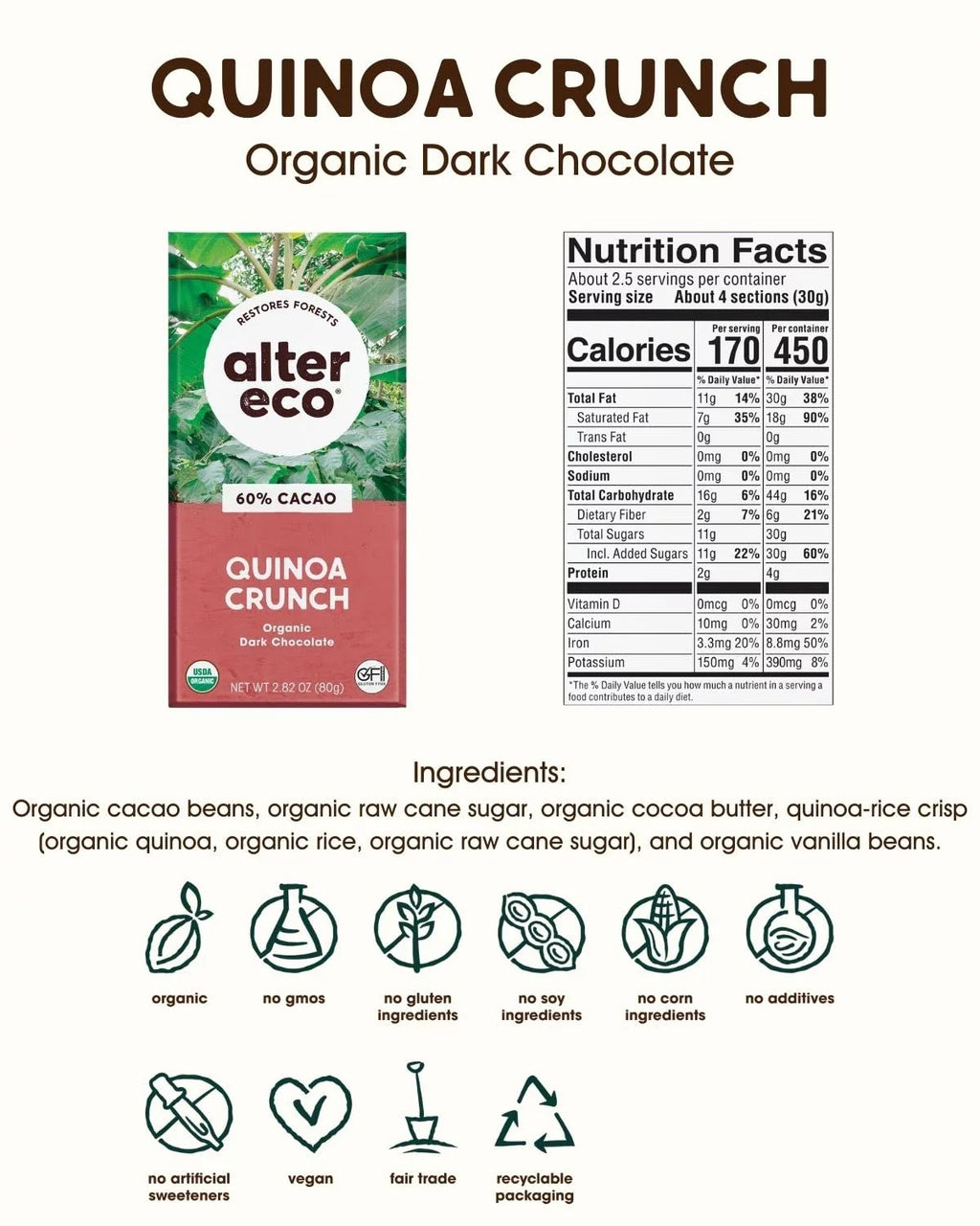 Organic Dark Chocolate Quinoa 2.82 oz Pack of 3 W162