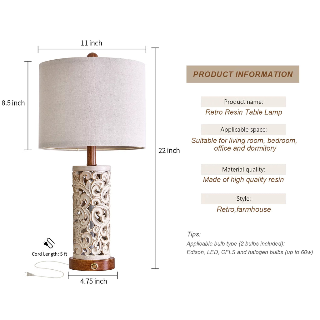 Rustic Table Lamp Set of 2 3 Way Dimmable 22" with 2 USB Ports P69768