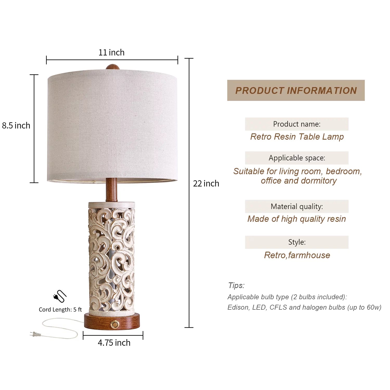 Rustic Table Lamp Set of 2 3 Way Dimmable 22" with 2 USB Ports P69768