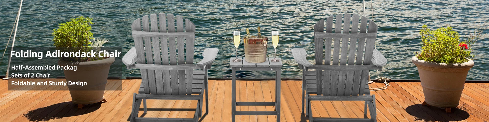 Gray Wooden Folding Adirondack Chair Set of 2 W632829