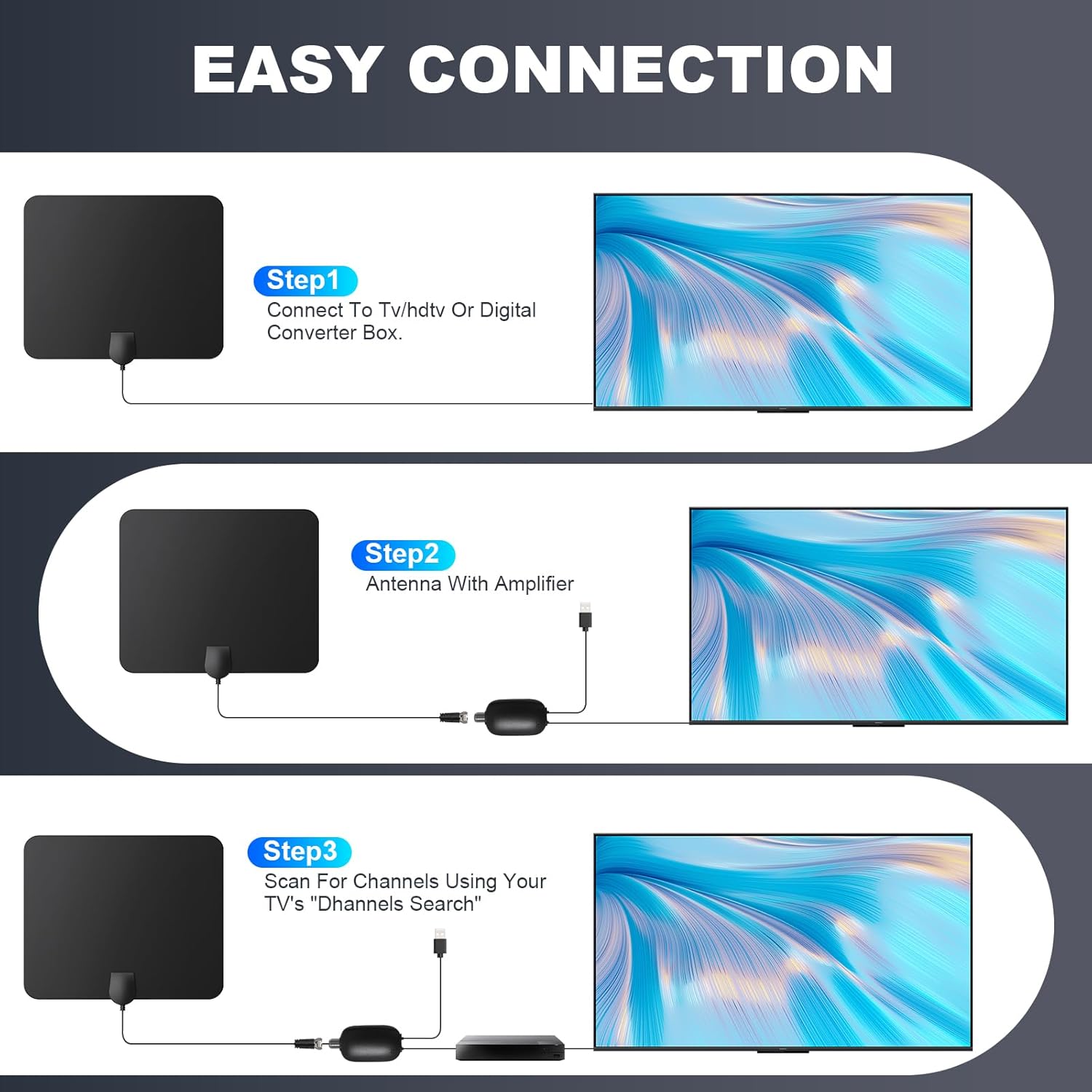 Indoor TV Antenna with Signal Booster and 16ft Coax Cable B48371