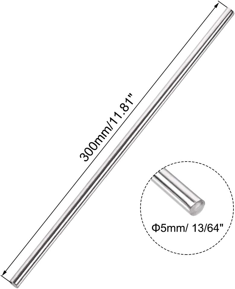 5mm x 300mm 304 Stainless Steel Solid Round Rod 5pcs I65952