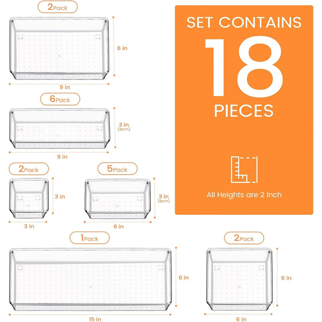 14 PCS Clear Plastic Drawer Organizer Set G419861