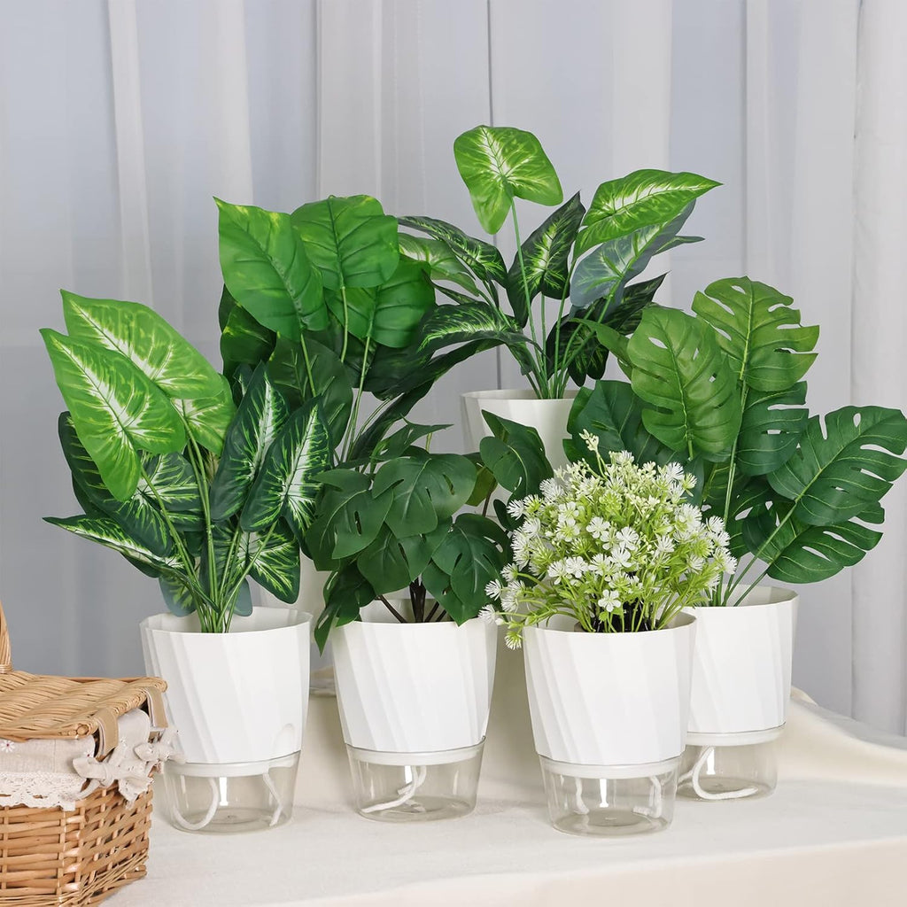 6 Pack Self Watering White Plant Pots Q7424