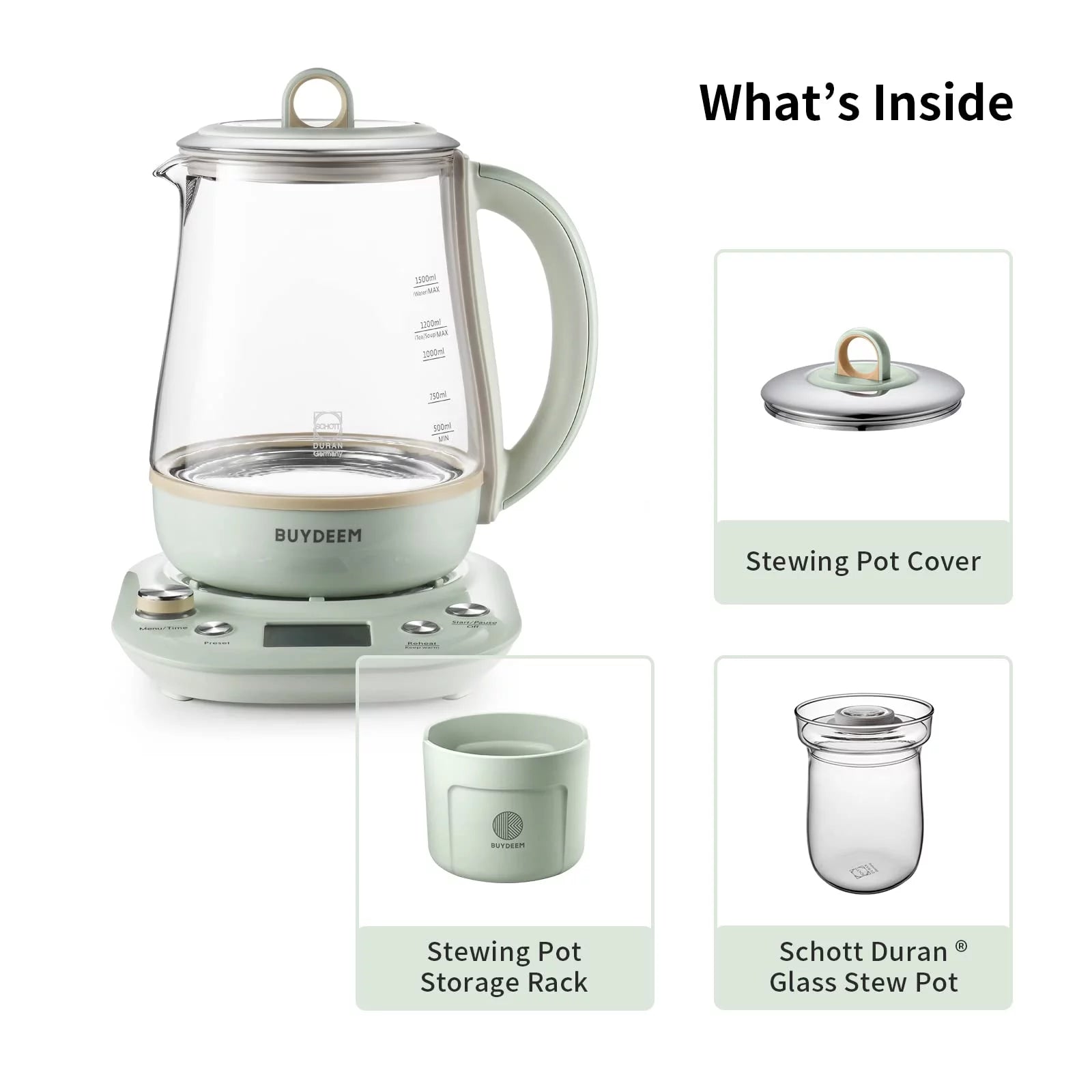 Green Glass Electric Kettle 1.5L A186