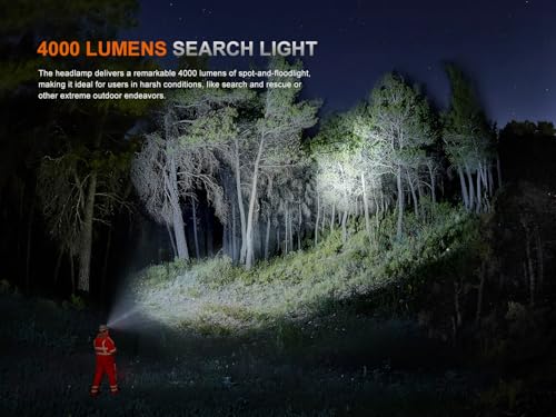 4000 Lumen USB-C Rechargeable Headlamp with Spotlight, Floodlight and Red Light U4813