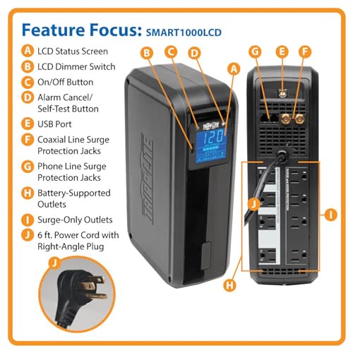 Black 1500VA UPS Battery Backup with 8 Outlets W704