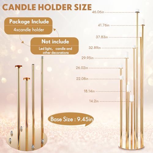 Gold 2 Pcs Metal Floor Candle Holder J414249