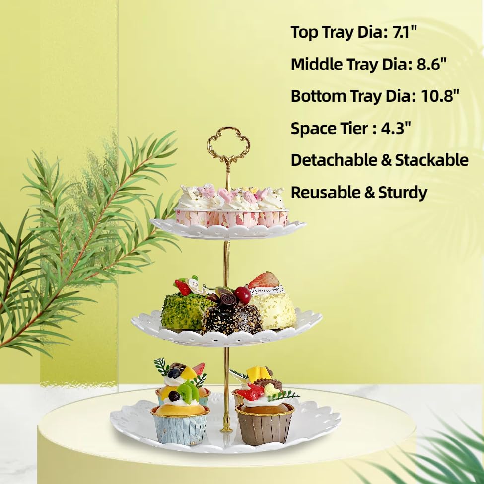 2 Pack White 3 Tier Plastic Dessert Cupcake Stand Z3571