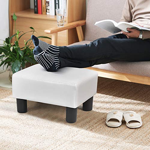 16" Small PU Leather Ottoman with Padded Seat Plastic Wood Legs (Red) R107486