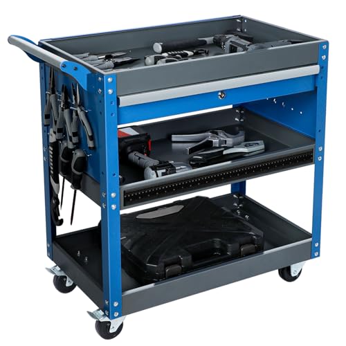 Blue 3 Tier Rolling Tool Cart with Drawers L988216