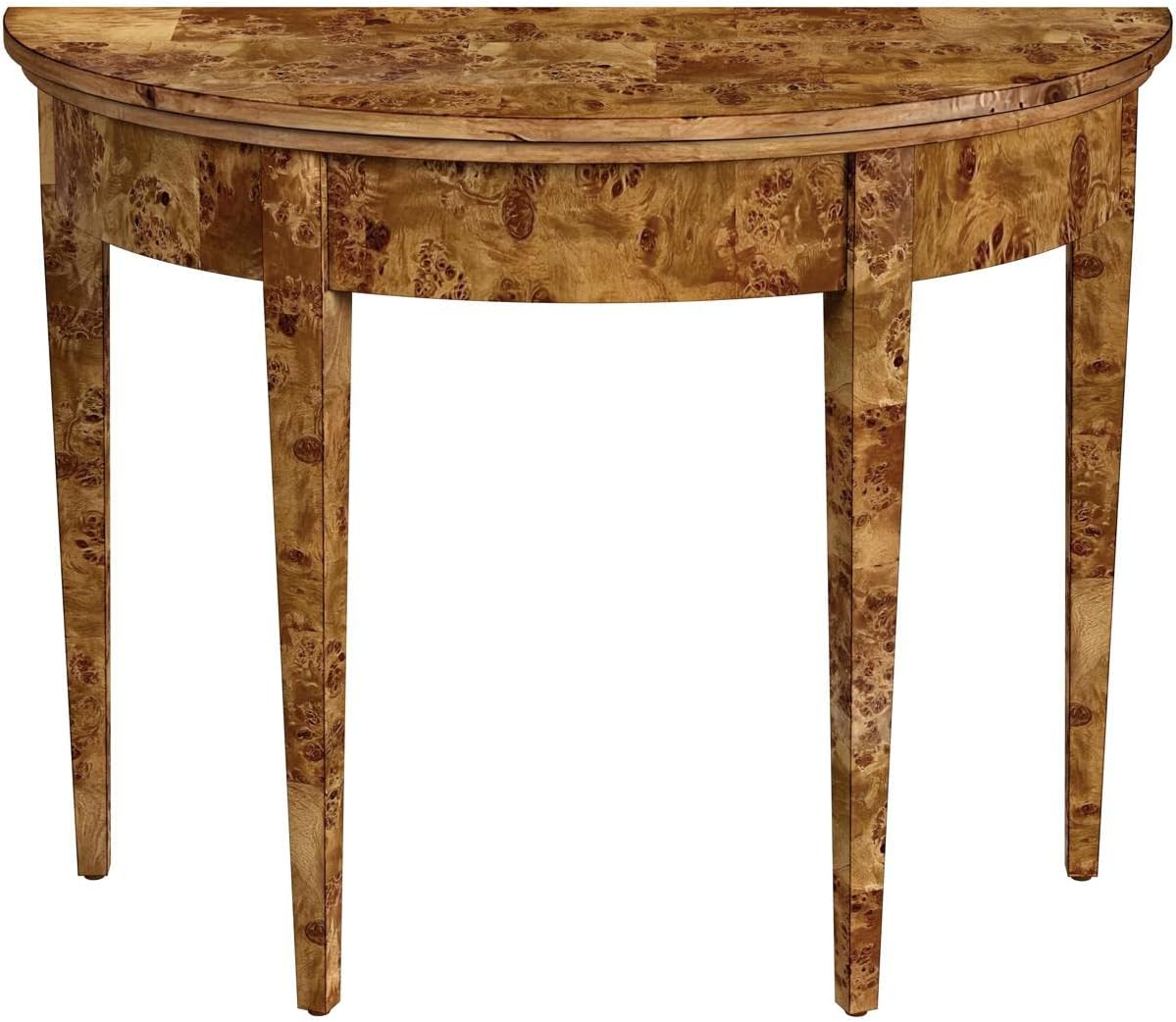 Brown Burl Wood Demilune Console Table Z2239