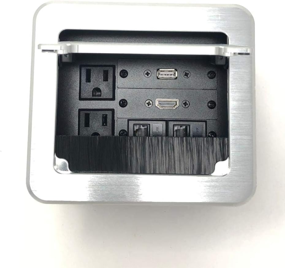 Silver Conference Table AV Box with 2 AC, 1 HDMI, 1 USB, 2 RJ45 F815