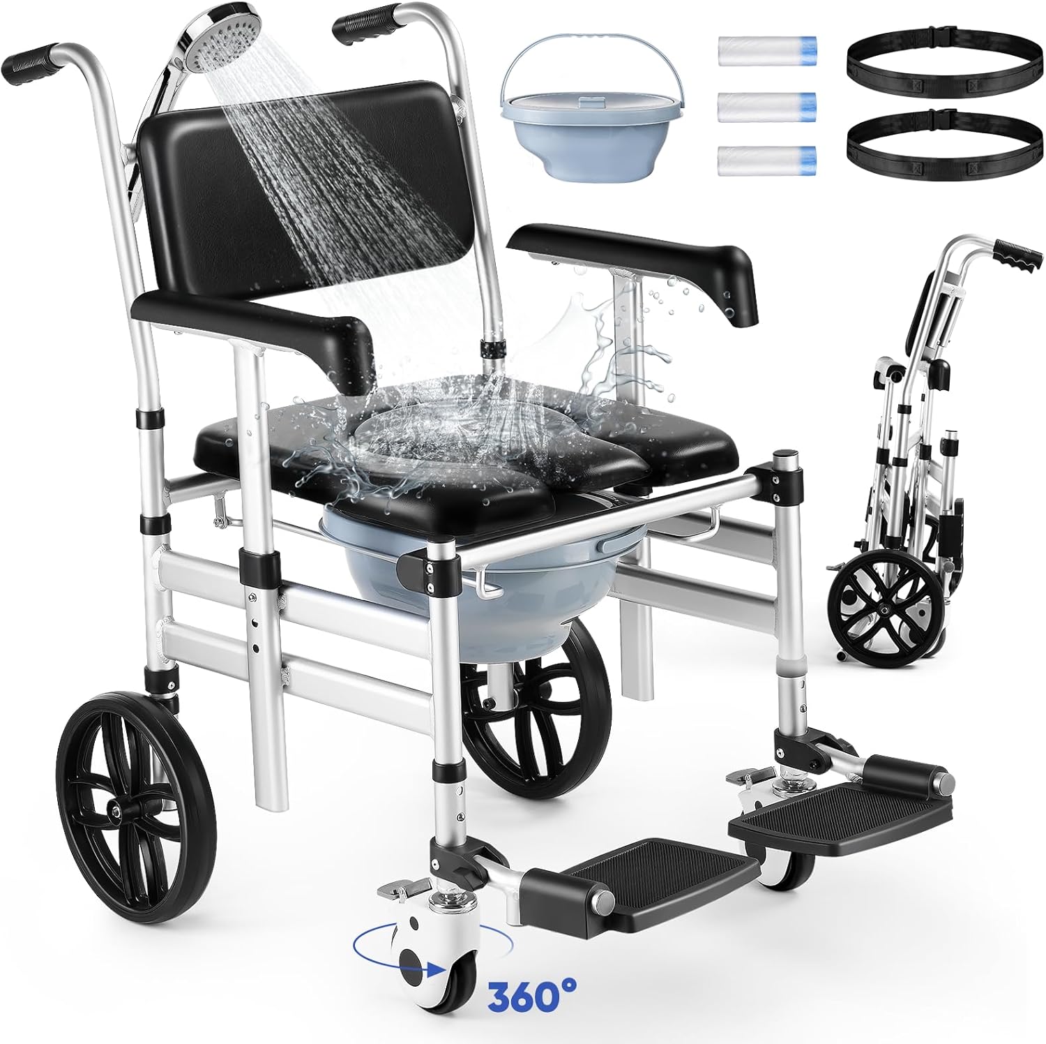 Foldable Aluminum Shower Chair with Wheels L2881