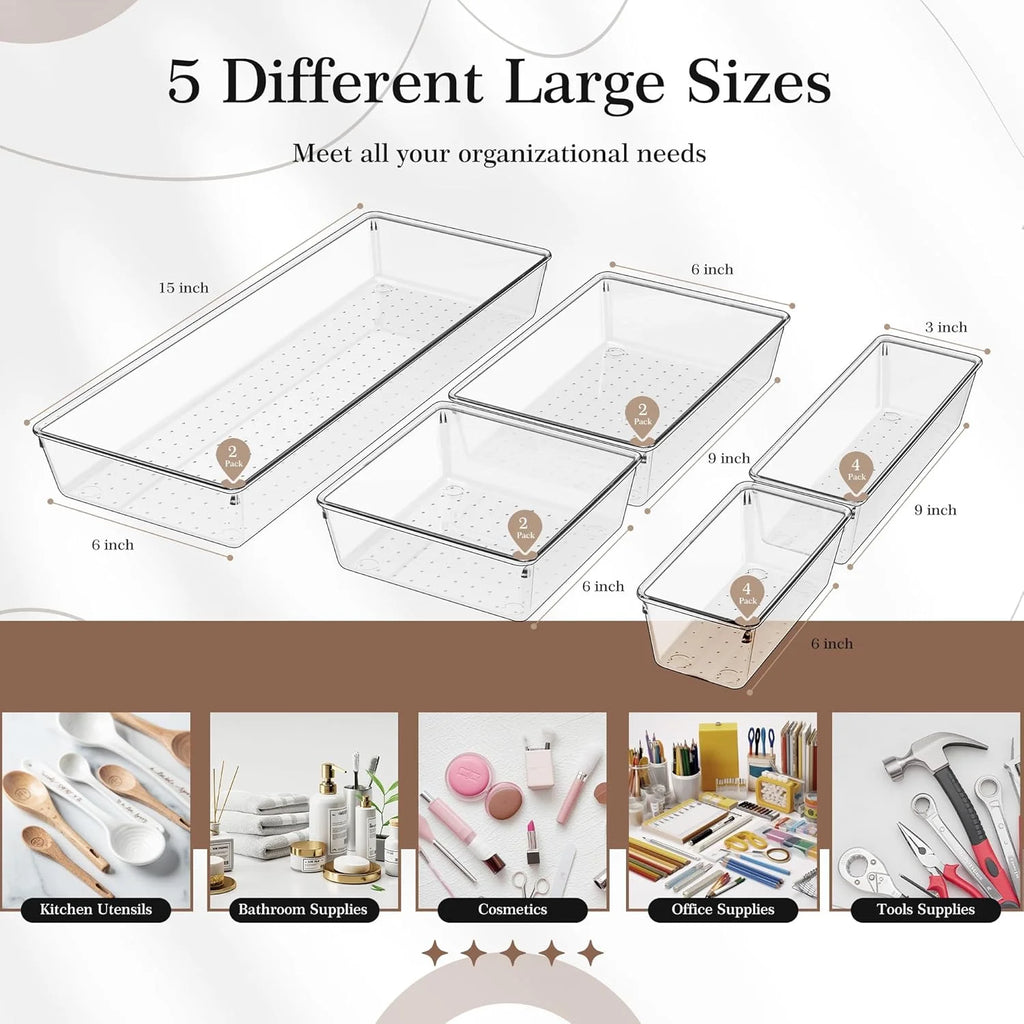 14 PCS Clear Plastic Drawer Organizer Set G419861