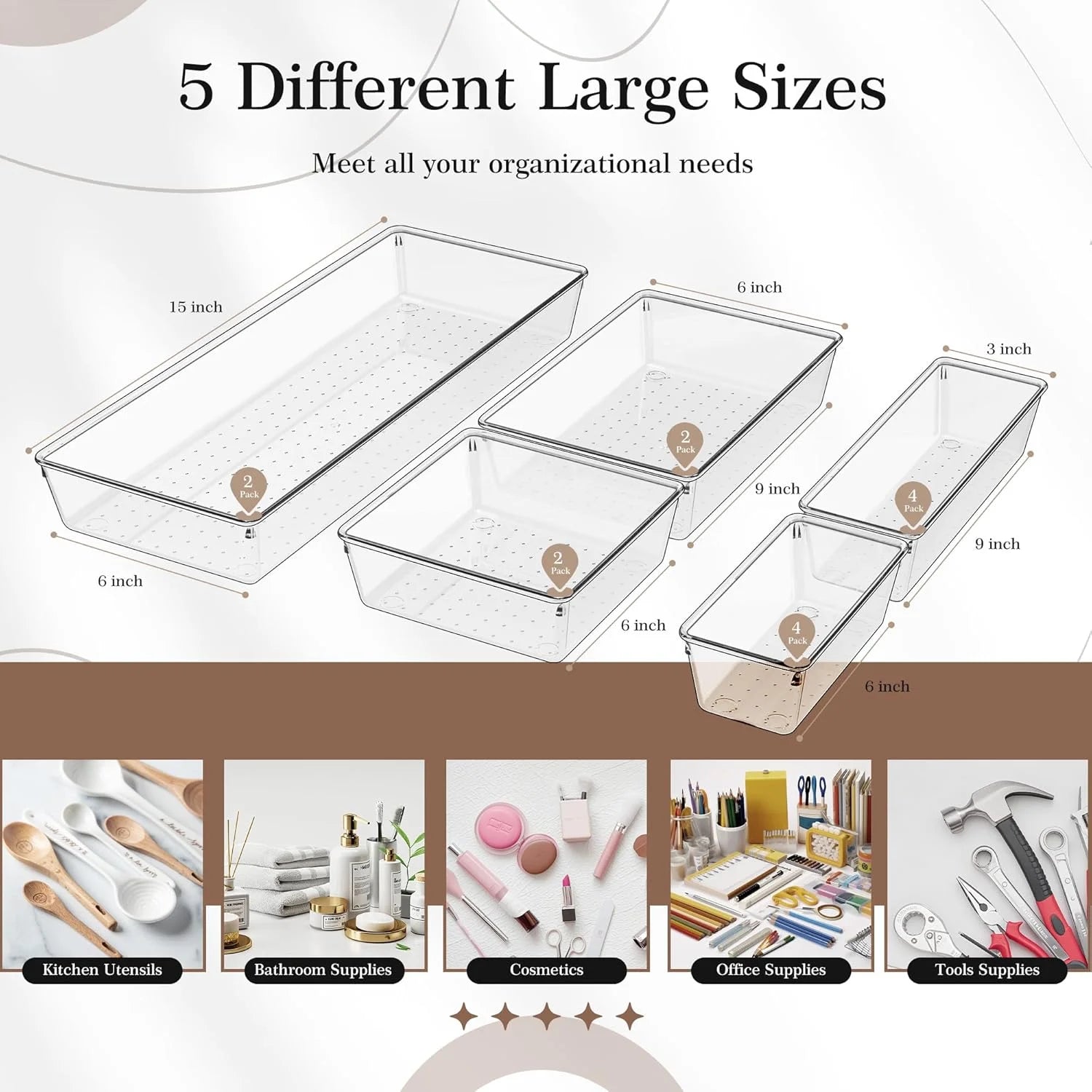 14 PCS Clear Plastic Drawer Organizer Set G419861
