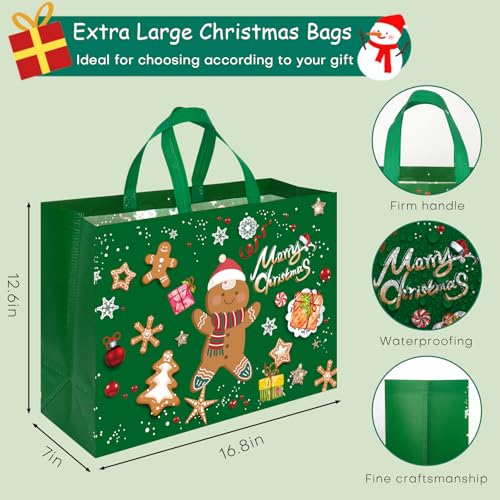 24 Pack Assorted Sizes Reusable Non-Woven Christmas Gift Bags J168926