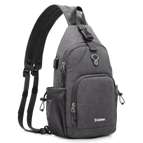 Canvas Sling Bag Crossbody Backpack with USB Charging Port (Dark Grey) E13567