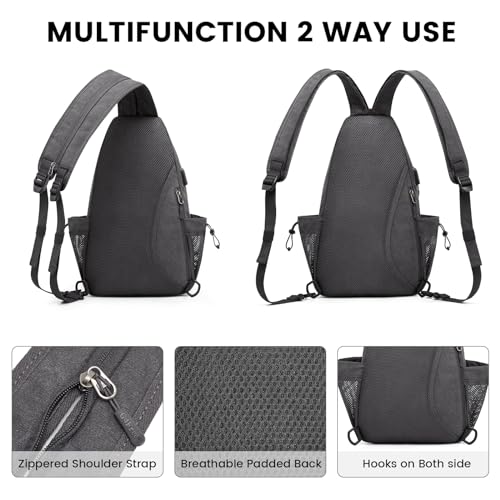 Canvas Sling Bag Crossbody Backpack with USB Charging Port (Dark Grey) E13567