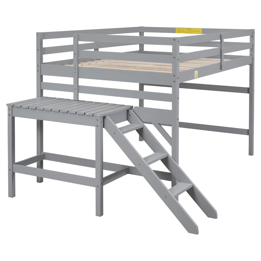 Gray Full Wood Loft Bed with Safety Rail and Ladder H69359