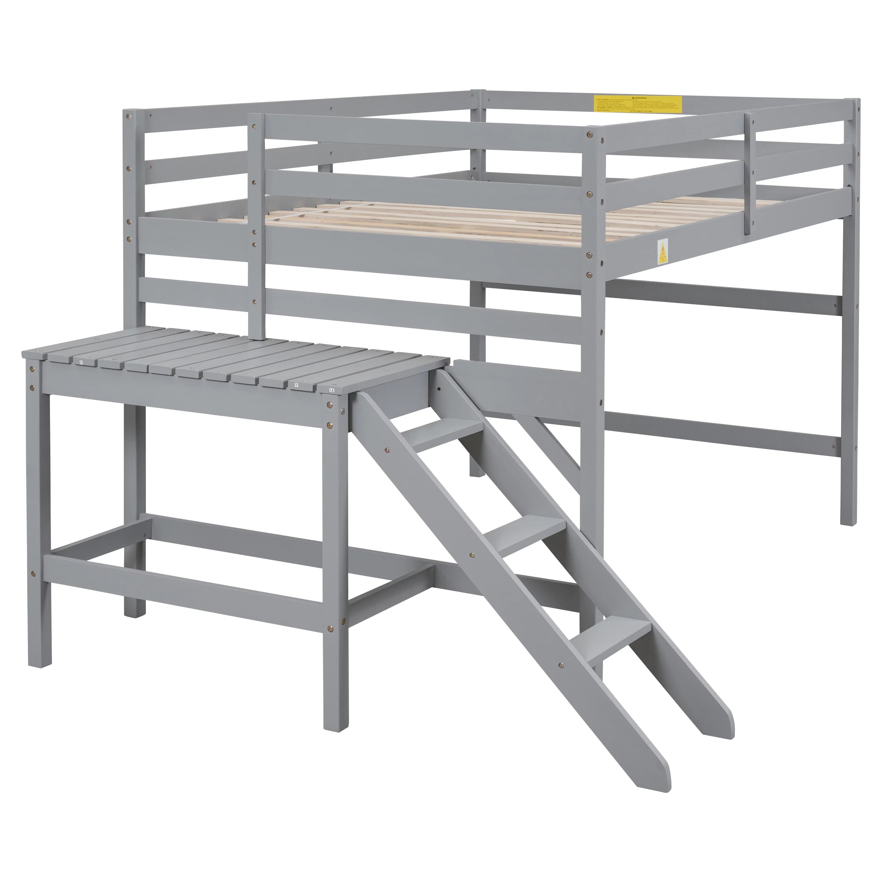 Gray Full Wood Loft Bed with Safety Rail and Ladder H69359