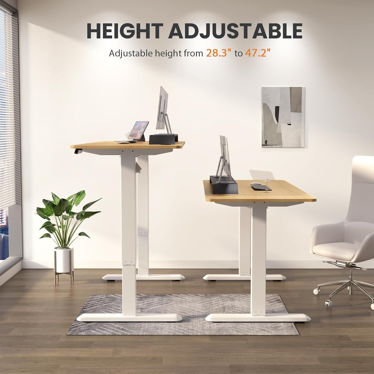 Electric Standing Desk 48 x 24 Inch Adjustable Height Desk with 4 Memory Presets (Maple) K2097