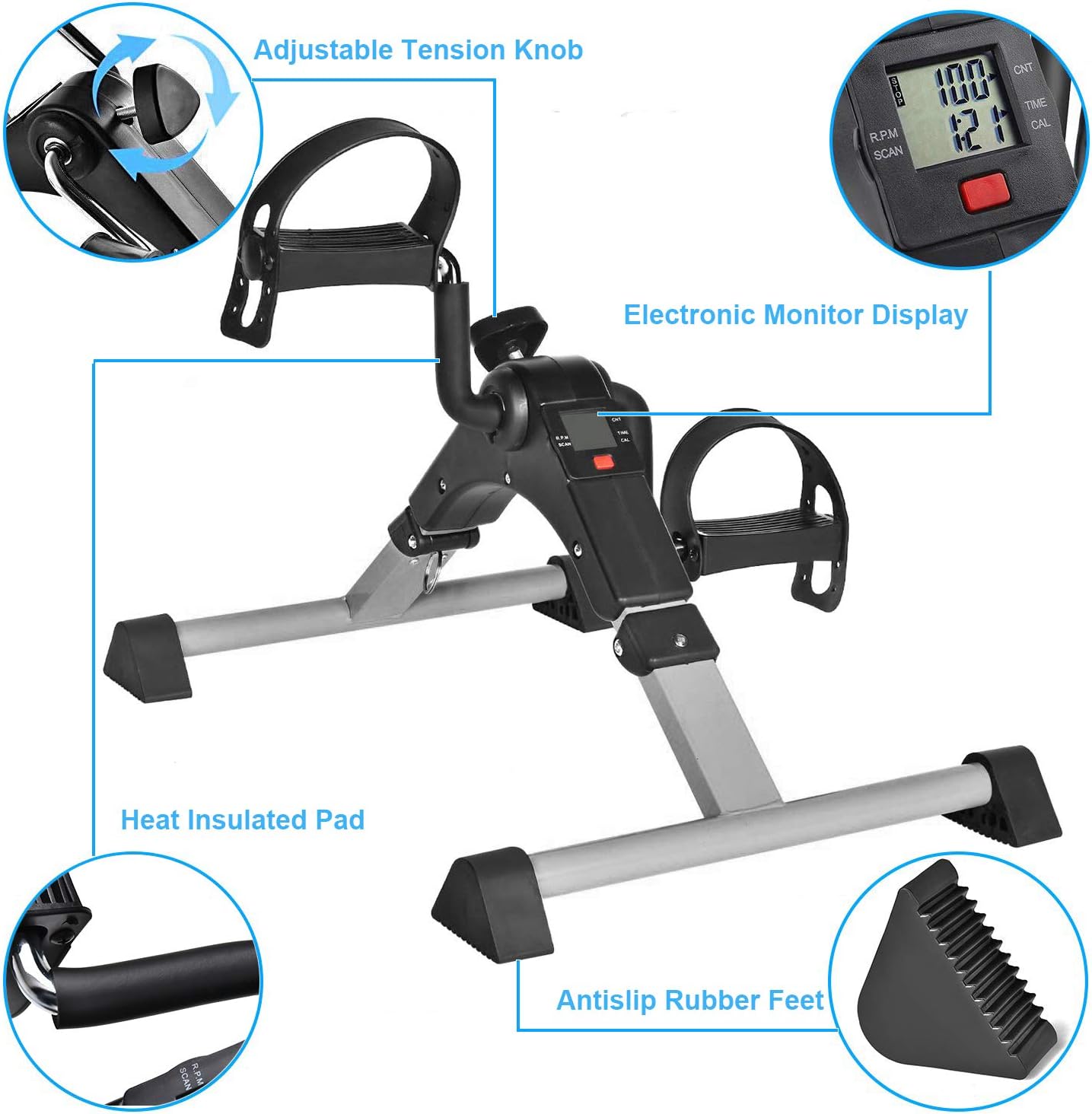 Silver Mini Exercise Bike Pedal Exerciser with LCD Monitor A192567