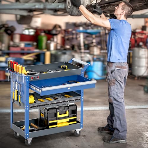 Blue 3 Tier Rolling Tool Cart with Drawers L988216