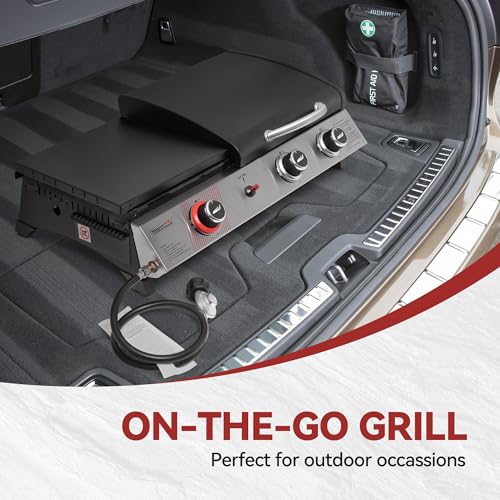 3 Burner Propane Gas Grill and Griddle Combo with Lid, Silver & Black J183