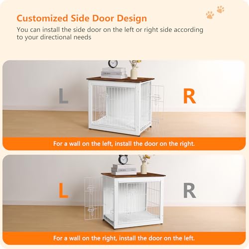 Dog Crate Furniture with Cushion, Wooden Kennel Table with Double Doors, Dark Gray H39636