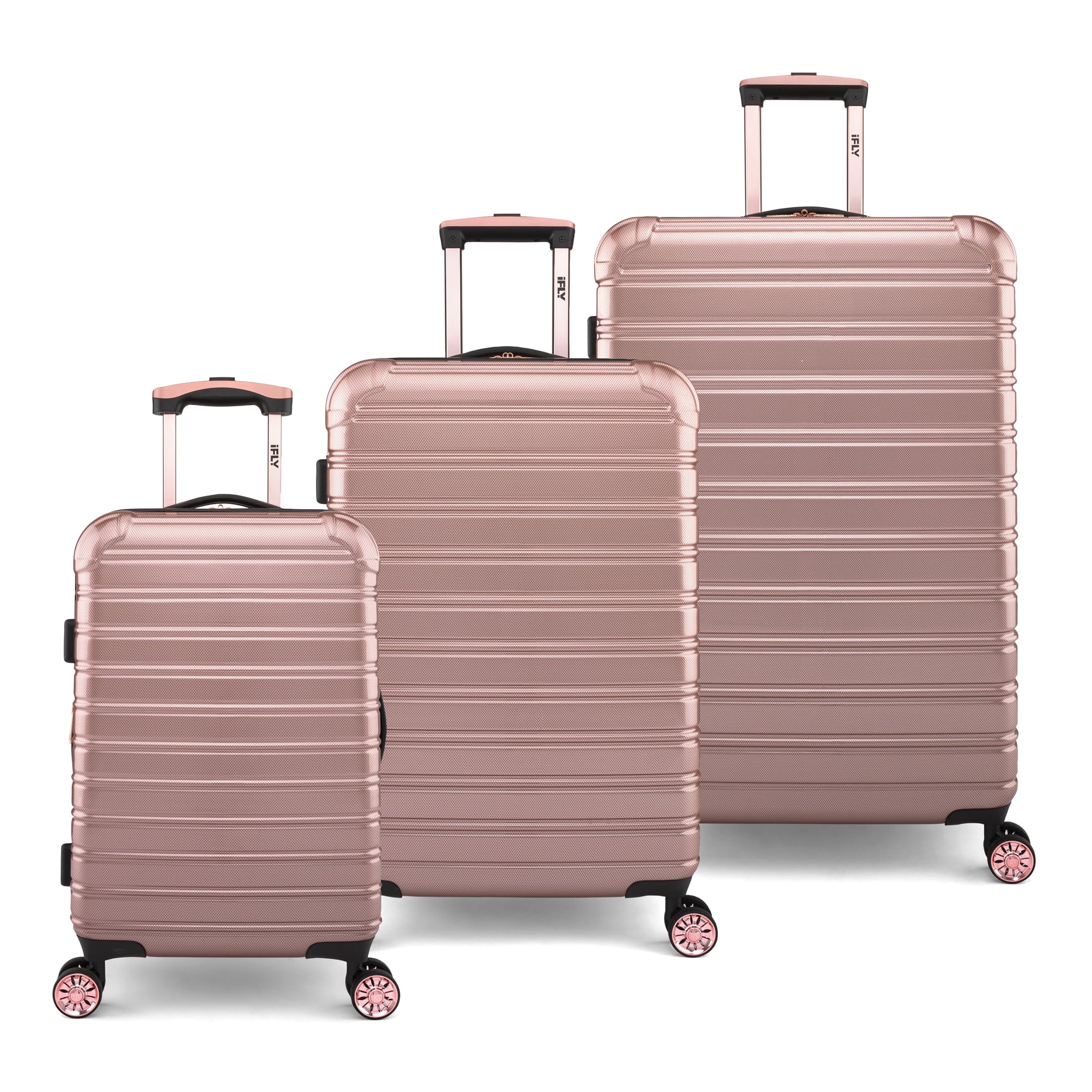 3 Piece Hardside Luggage Set, 20" Carry-on, 24" and 28" Checked, Rose Gold R1993